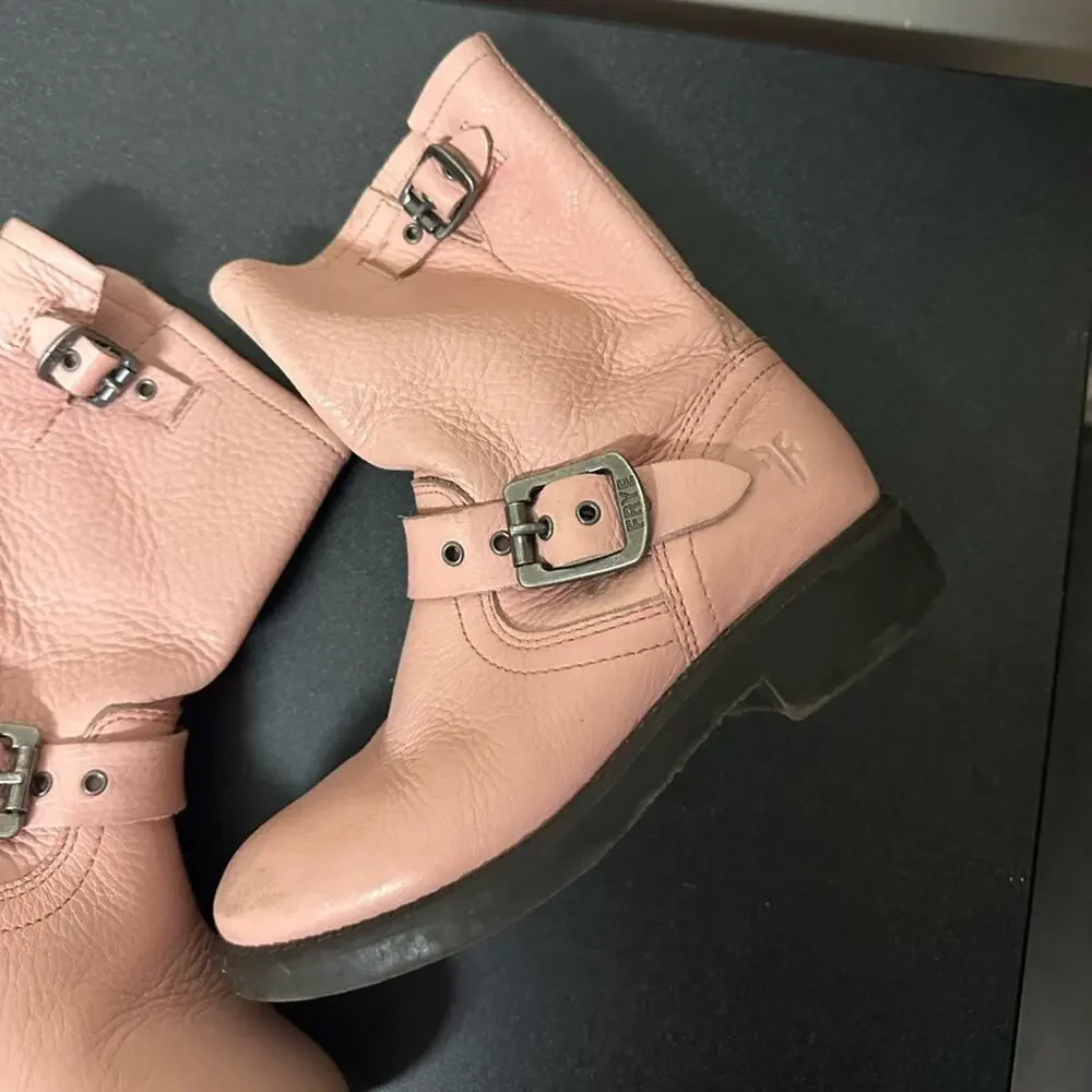 Girls Frye Youth Engineer Boot Pink Leather Biker Pull On Bootie Size 12.5 Girls
